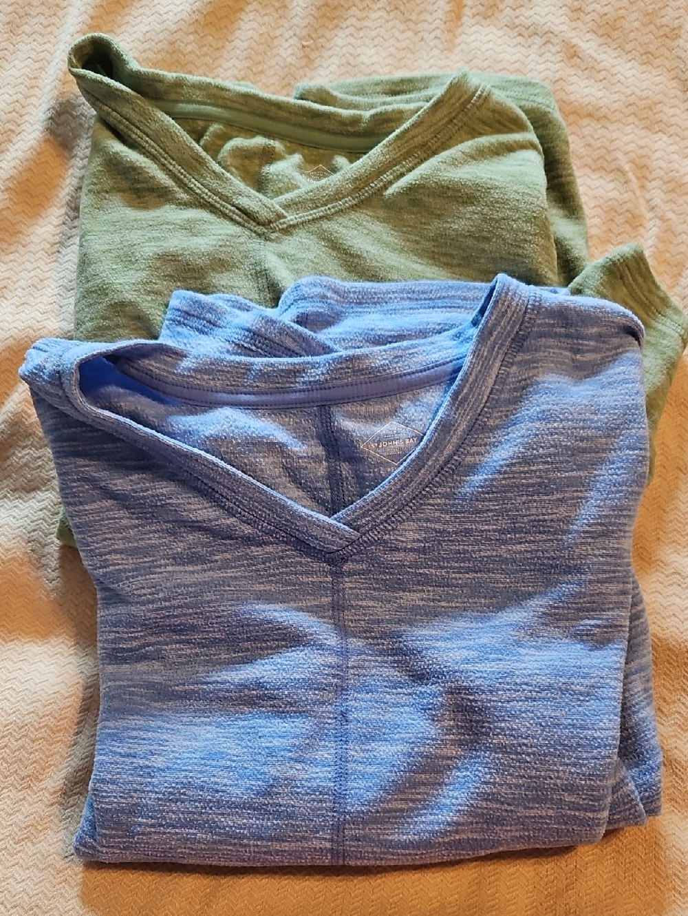 St. John's Bay V-Neck Long Sleeve Fleece Tops - Blue and Green